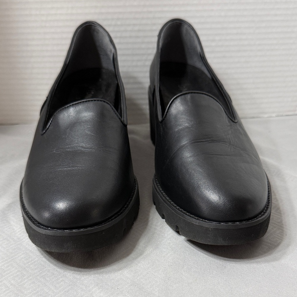 Vionic Willa Wedge Chunky Black Leather Slip-On Loafer Shoes Women Size 10W